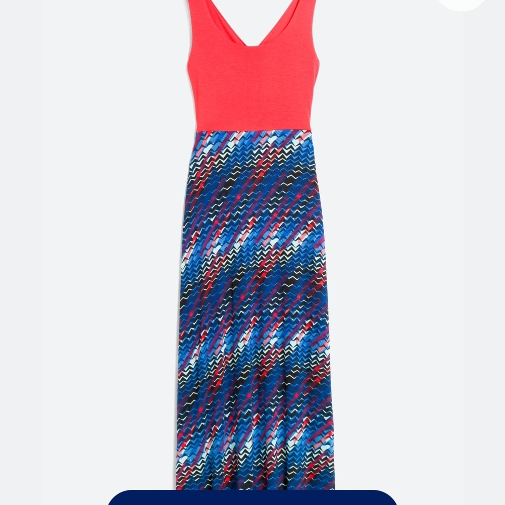 Coral and Blue Patterned Maxi Dress